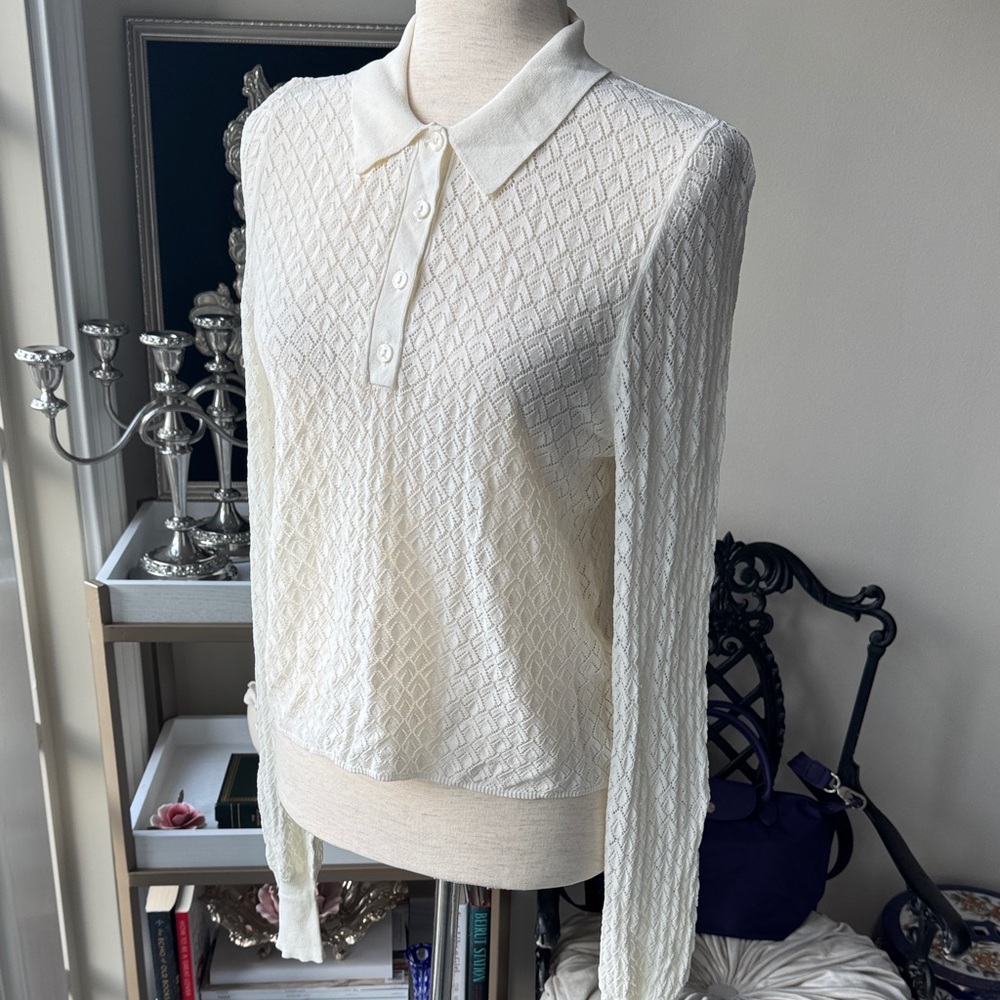 Zara Cream Textured Button Down Shirt